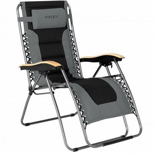 Изображение Oversize Folding Adjustable Padded Zero Gravity Lounge Chair-Gray - Color: Gray