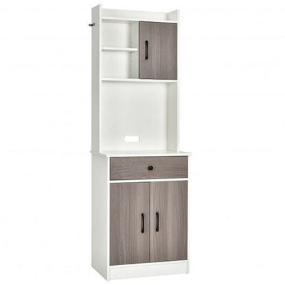 Picture of 3-Door 71 Inch Kitchen Buffet Pantry Storage Cabinet with Hutch and Adjustable Shelf-White - Color: White