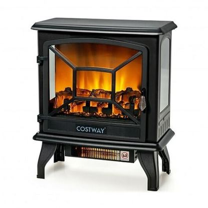 Foto de 20 Inch 1400 W Freestanding Electric Fireplace with Realistic Flame-Black - Color: Black