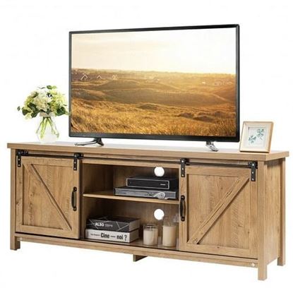 图片 TV Stand Media Center Console Cabinet with Sliding Barn Door - Oak - Color: Oak - Size: 58" x 15.5" x 23.5"