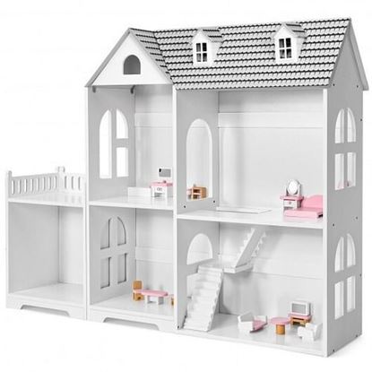 Picture of 2-Tier Dollhouse Bookcase with Sufficient Storage Space-Gray - Color: Gray