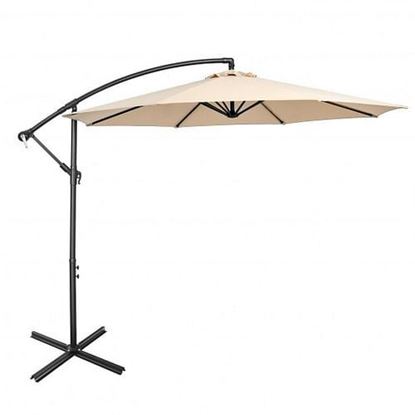 Image de 10FT Offset Umbrella with 8 Ribs Cantilever and Cross Base Tilt Adjustment-Beige - Color: Beige