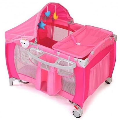 Foto de Foldable Baby Crib Playpen w/ Mosquito Net and Bag-Pink - Color: Pink