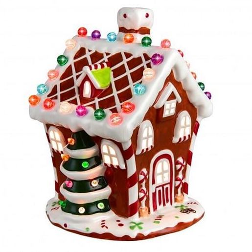 Изображение Hand-Painted Ceramic Christmas House with 44 Multicolored Lights