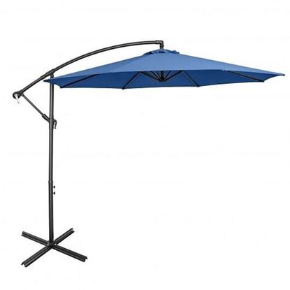 Image de 10FT Offset Umbrella with 8 Ribs Cantilever and Cross Base Tilt Adjustment-Blue - Color: Blue
