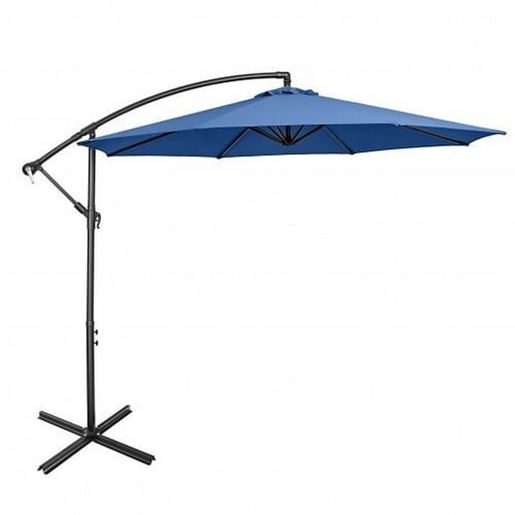 Picture of 10FT Offset Umbrella with 8 Ribs Cantilever and Cross Base Tilt Adjustment-Blue - Color: Blue