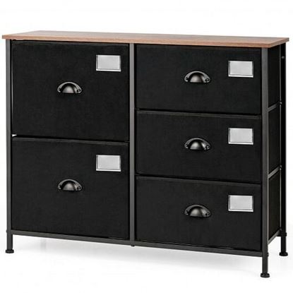 Picture of 5-Drawer Storage Dresser for Bedroom  Closet  Entryway-Black - Color: Black