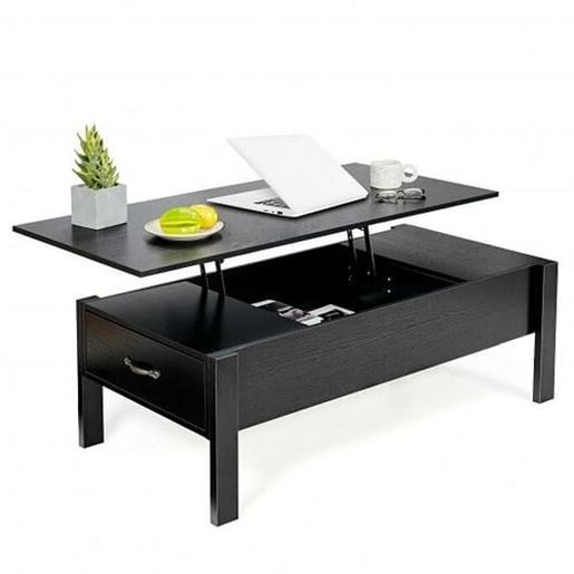 Picture of 47 Inch Lift Top Coffee Table with Hidden Compartment and Drawers-Black - Color: Black