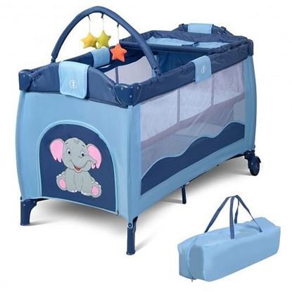 Foto de Portable Baby Crib Playpen Playard Pack Travel Infant Bassinet Bed Blue - Color: Blue