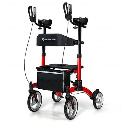 Picture of 2-in-1 Multipurpose Rollator Walker with Large Seat-Red - Color: Red