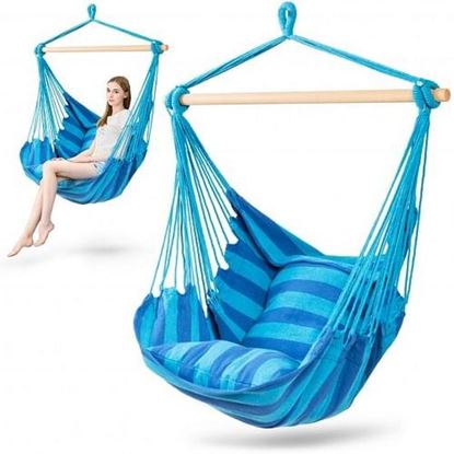 Image de 4 Color Deluxe Hammock Rope Chair Porch Yard Tree Hanging Air Swing Outdoor-Blue - Color: Blue