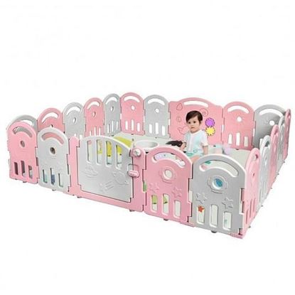 Picture of 20-Panel Playpen with Music Box and Basketball Hoop-Pink - Color: Pink
