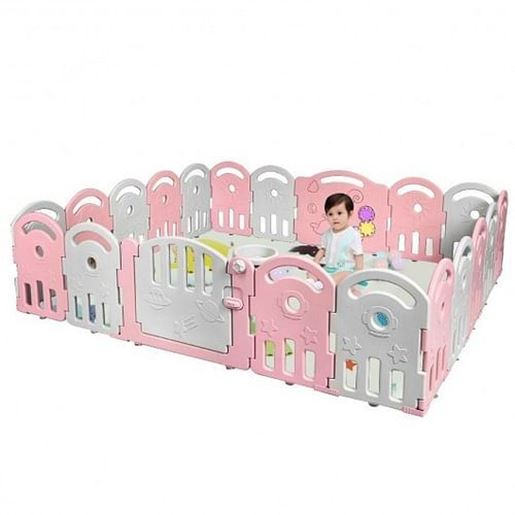 Picture of 20-Panel Playpen with Music Box and Basketball Hoop-Pink - Color: Pink