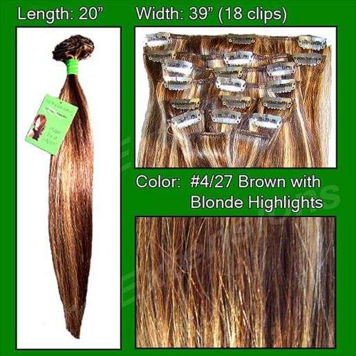 Image sur #4/27 Brown w/ Blonde Highlights - 20 inch Remi