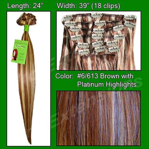 Image sur #6/613 Chestnut Brown w/ Platinum Highlights - 24 inch Remy