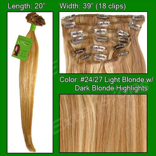 Picture of #24/27 Medium Blonde w/ Dark Blonde Highlights- 20 inch Remi