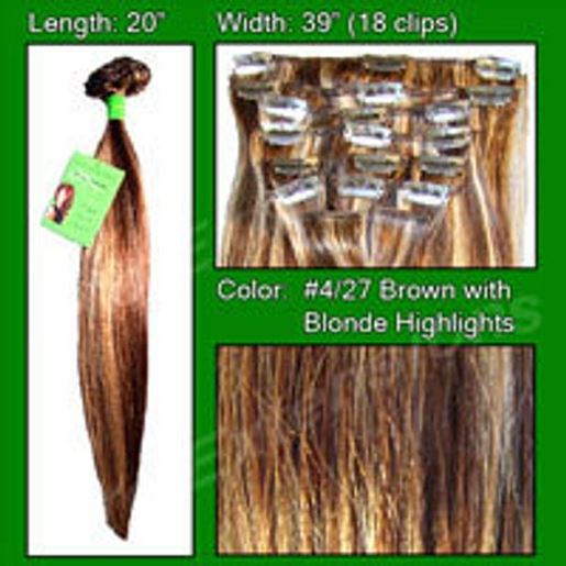 Image sur #4/27 Dark Brown w/ Golden Blonde Highlights - 20 inch