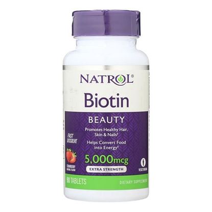 Foto de Natrol Biotin - Fast Dissolve - Strawberry - 5000 mcg - 90 Tablets