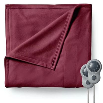 Picture of Sunbeam Queen Size Electric Fleece Heated Blanket in Garnet with Dual Zone