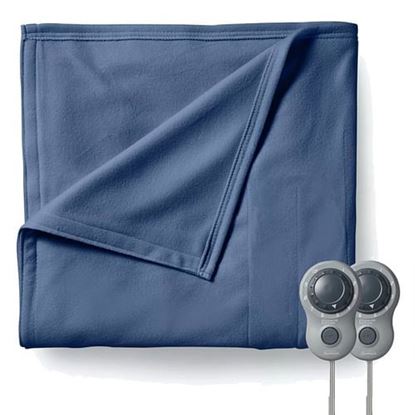 Picture of Sunbeam Queen Size Electric Fleece Heated Blanket in Blue with Dual Zone