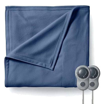 图片 Sunbeam Queen Size Electric Fleece Heated Blanket in Blue with Dual Zone