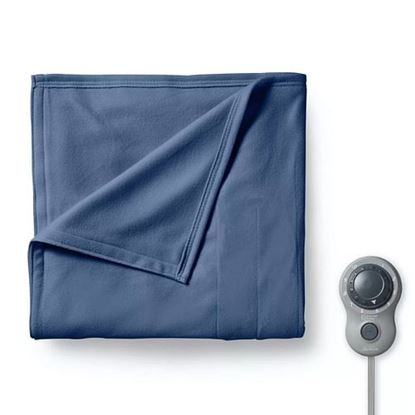 图片 Sunbeam Twin Size Electric Fleece Heated Blanket in Blue