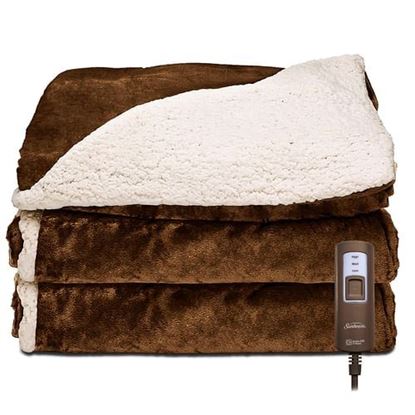 Picture of Sunbeam Royal Mink and Sherpa Electric Heated Throw in Sable with Push Button Control