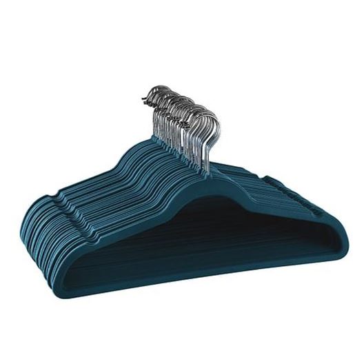 Picture of Elama Home 30 Piece Velvet Slim Profile Heavy Duty Felt Hangers with Stainless Steel Swivel Hooks in Blue