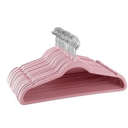 Picture of Elama Home 30 Piece Velvet Slim Profile Heavy Duty Felt Hangers with Stainless Steel Swivel Hooks in Pink