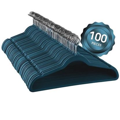 Picture of Elama Home 100 Piece Velvet Slim Profile Heavy Duty Felt Hangers with Stainless Steel Swivel Hooks in Blue