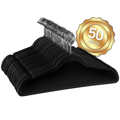 Picture of Elama Home 50 Piece Flocked Velvet Clothes Hangers with Stainless Steel Swivel Hooks in Black