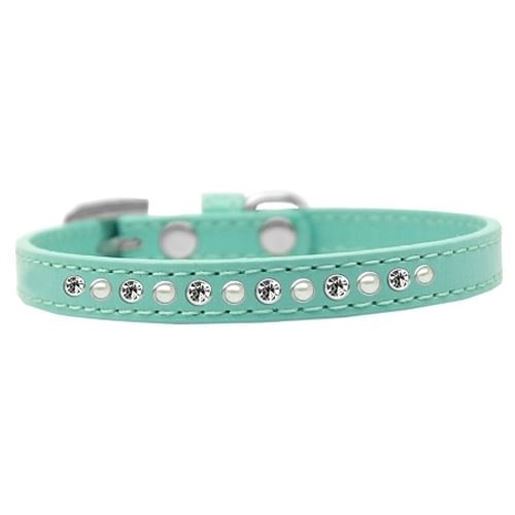 Picture of Pearl and Clear Crystal Size 8 Aqua Puppy Collar