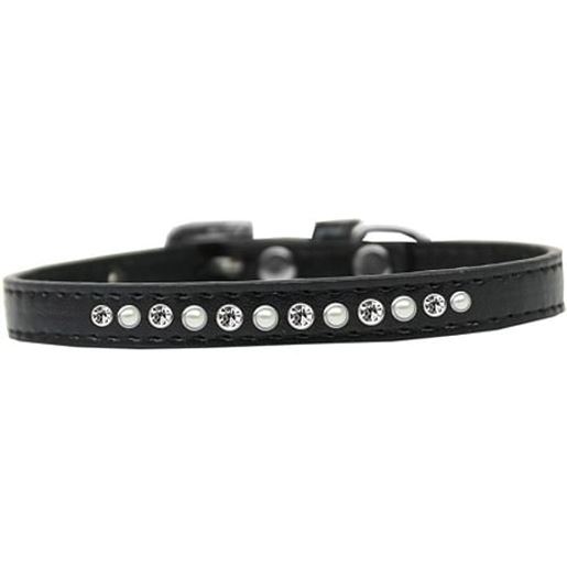 Picture of Pearl and Clear Crystal Size 14 Black Puppy Collar