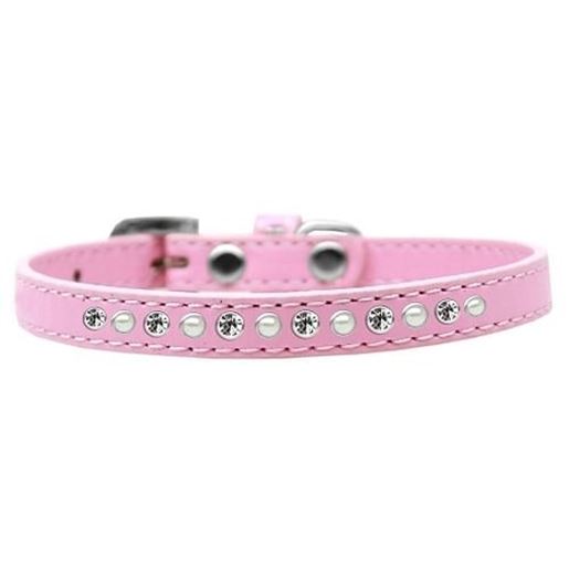 Picture of Pearl and Clear Crystal Size 10 Light Pink Puppy Collar