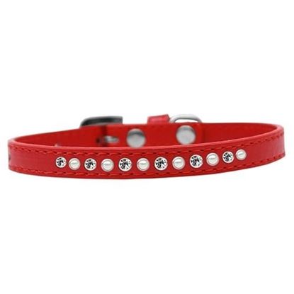 Picture of Pearl and Clear Crystal Size 10 Red Puppy Collar