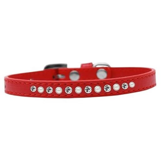 Picture of Pearl and Clear Crystal Size 12 Red Puppy Collar