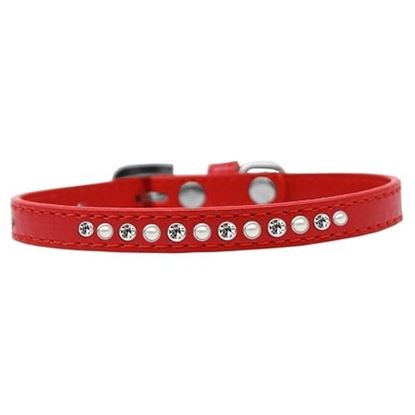 Picture of Pearl and Clear Crystal Size 14 Red Puppy Collar