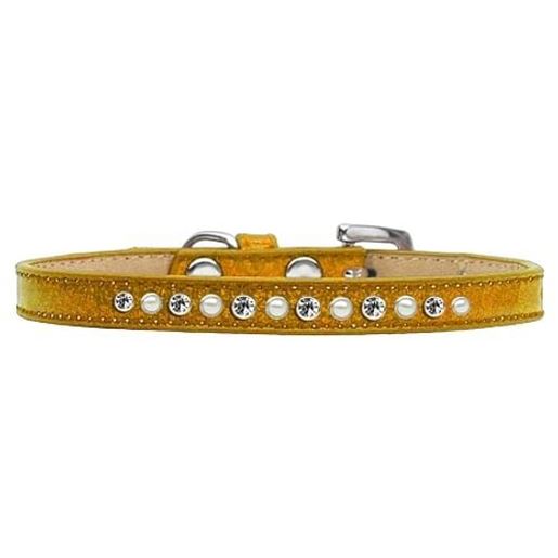 Picture of Pearl and Clear Crystal Size 10 Gold Puppy Ice Cream Collar