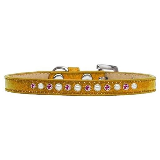 Picture of Pearl and Pink Crystal Size 10 Gold Puppy Ice Cream Collar