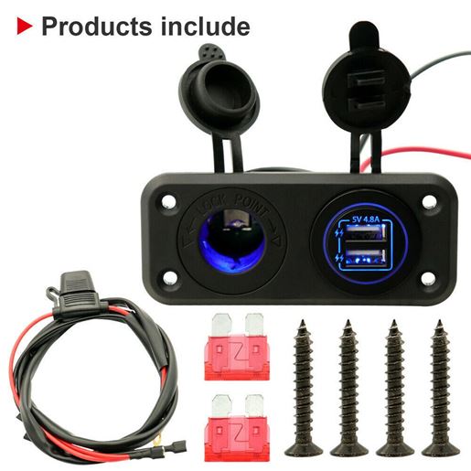 Picture of Color: Black - New Dual USB Car Charger + 12V Cigarette Lighter Power Socket Combination Panel For Boats RV