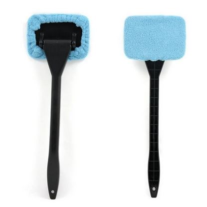 图片 Quantity: Green 1pc - microfiber car window cleaner with brush long handle car washer, windshield wiper, glass cleaning brush washable cloth fabric practice tool