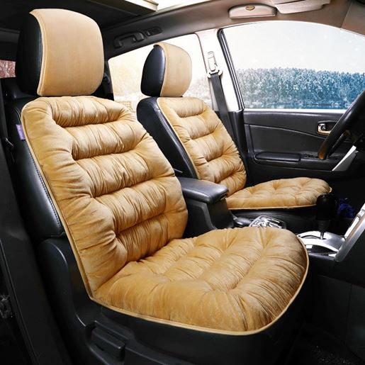 图片 Color: Coffee2pcs - Universal Winter Warm Plush Cloth Car Seat Cushion