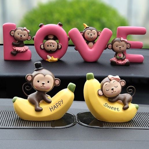 图片 Color: C - Cute Couple Hanging Foot Monkey Doll Ornaments