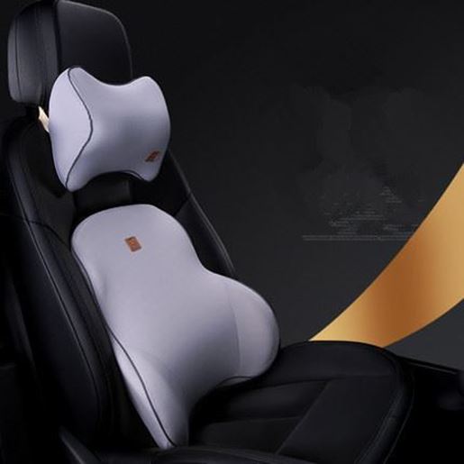 Picture of Color: Grey - Car Memory Foam Headrest Lumbar Cushion Set