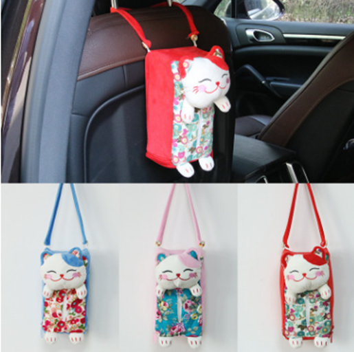 图片 Lucky Cat Car Strap Tissue Box