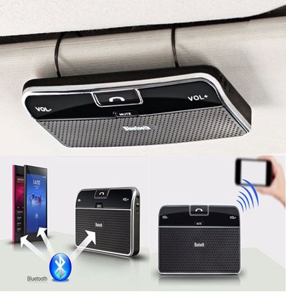 Picture of Wireless Bluetooth Car Kit Set Handsfree Speakerphone V4.0 Multipoint Sun Visor Speaker for Phone Smartphones Car Charger