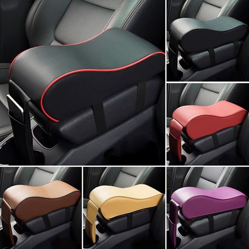 Picture of Color: Black red 2pcs - New Leather Car Armrest Pad Universal Auto Armrests Car Center Console Arm Rest Seat Box Pad Vehicle Protective Car Styling