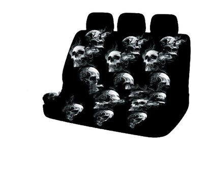 图片 Color: Black, style: Double seat - Car Seat Cover Full Package, Smoking Skull High Back Print 5-seater 7-piece Set