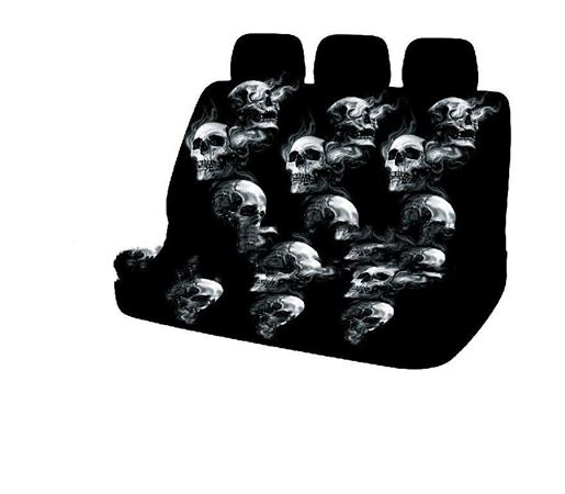 Picture of Color: Black, style: Double seat - Car Seat Cover Full Package, Smoking Skull High Back Print 5-seater 7-piece Set