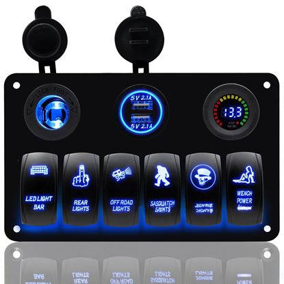Picture of 6-Position Ship Switch Panel Dual USB Charger + Color Screen Voltmeter + Cigarette Lighter Combination